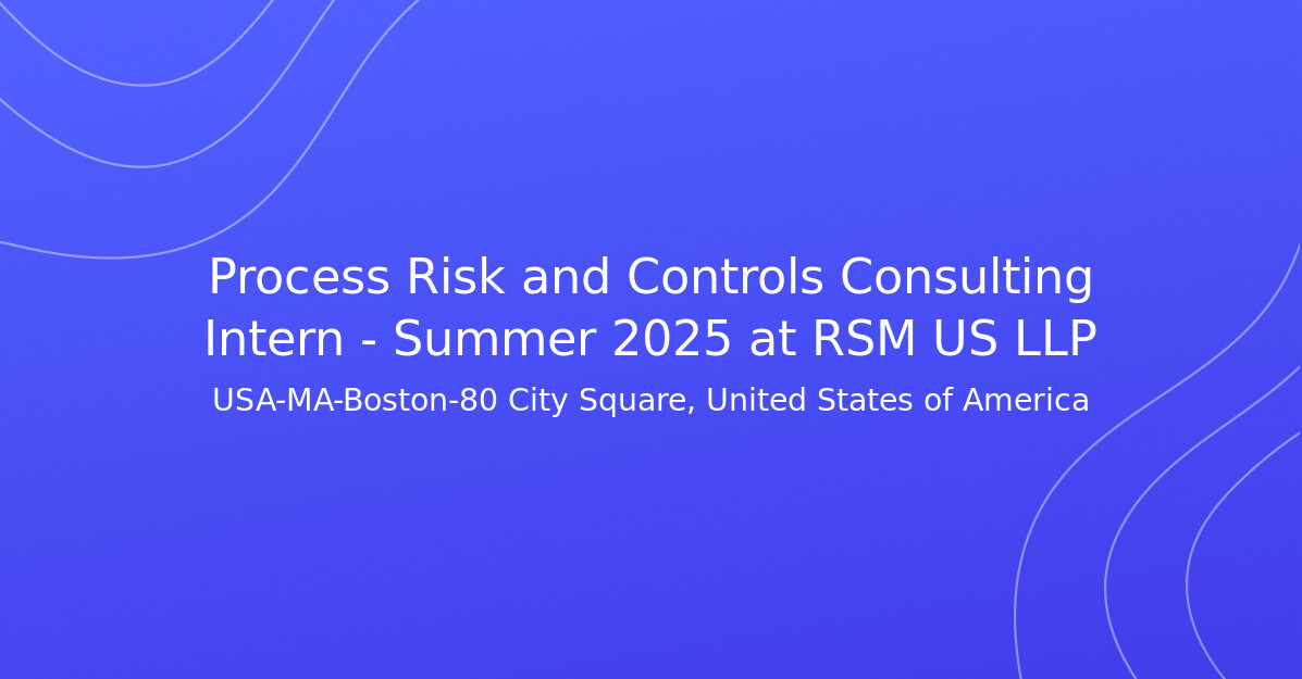 Process Risk and Controls Consulting Intern Summer 2025 at RSM US LLP